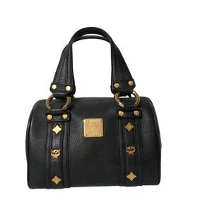 MCM Mini Black Leather Satchel with Gold Hardware